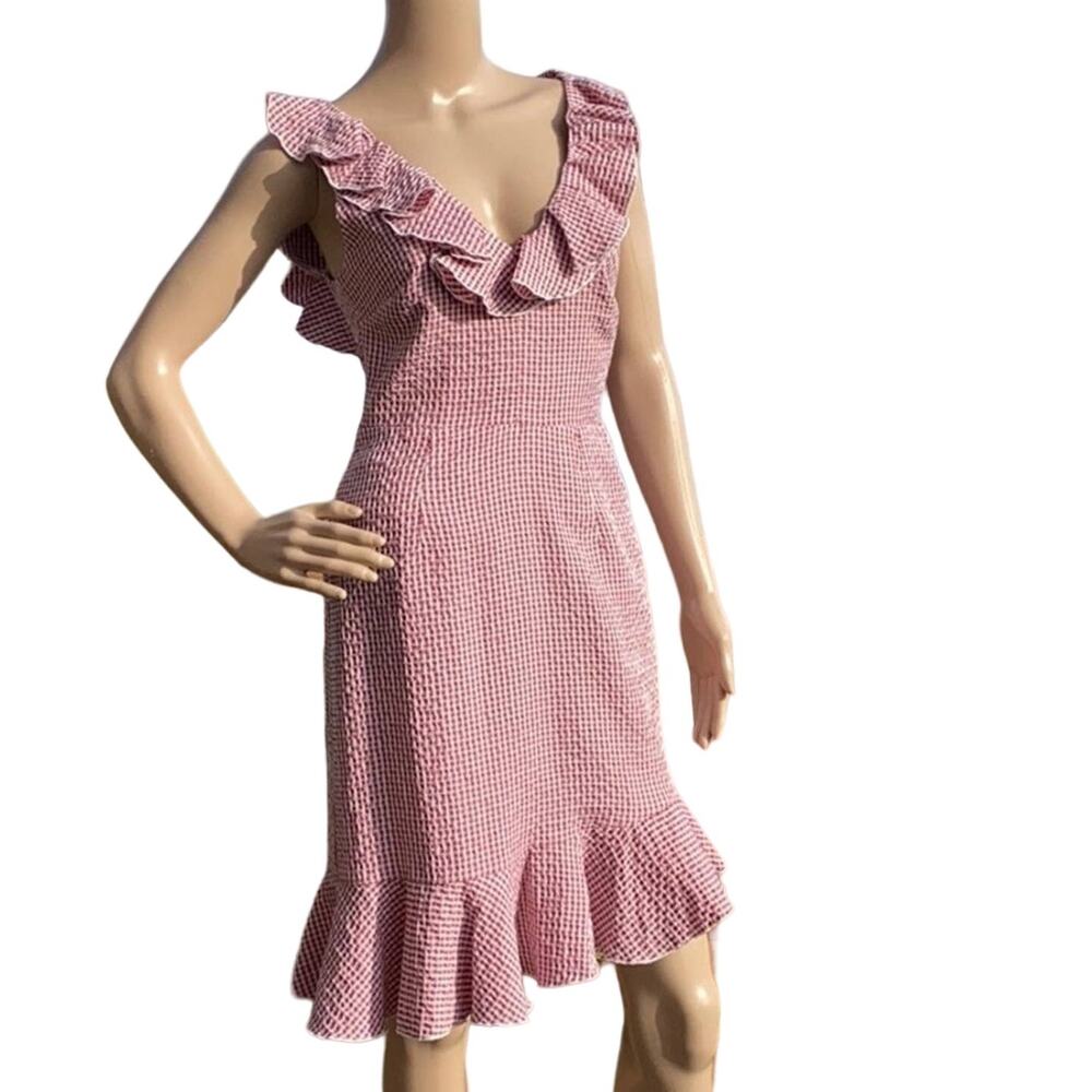WAYF Dorian Gingham Ruffle Lace Up Dress NWT S